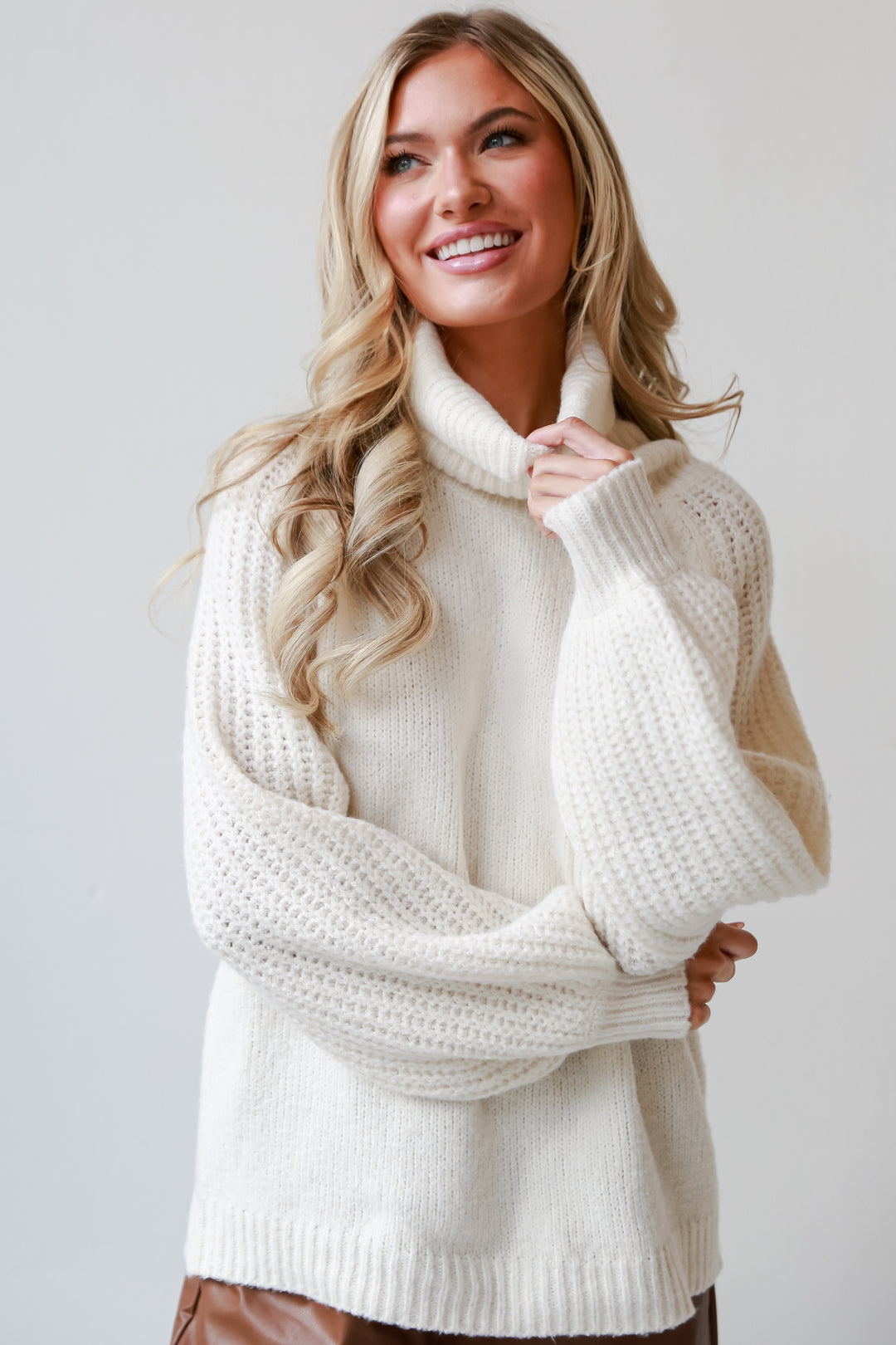 womens Ivory Turtleneck Oversized Sweater