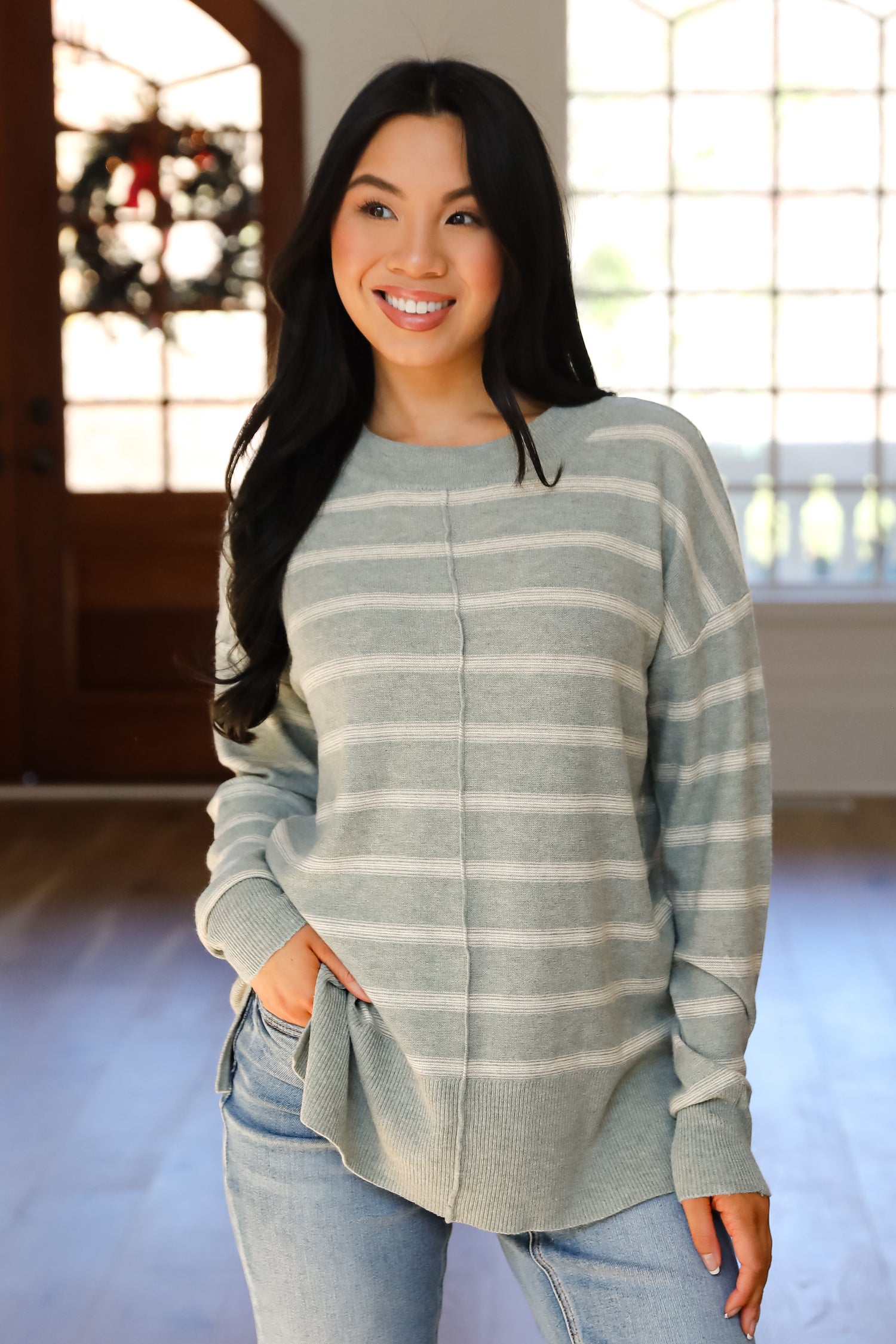 Adorable Simplicity Striped Lightweight Knit Sweater