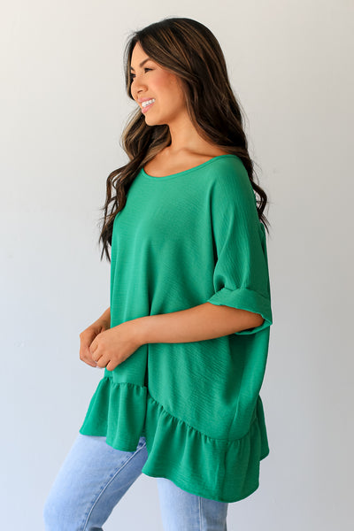 green Oversized Ruffle Blouse side view