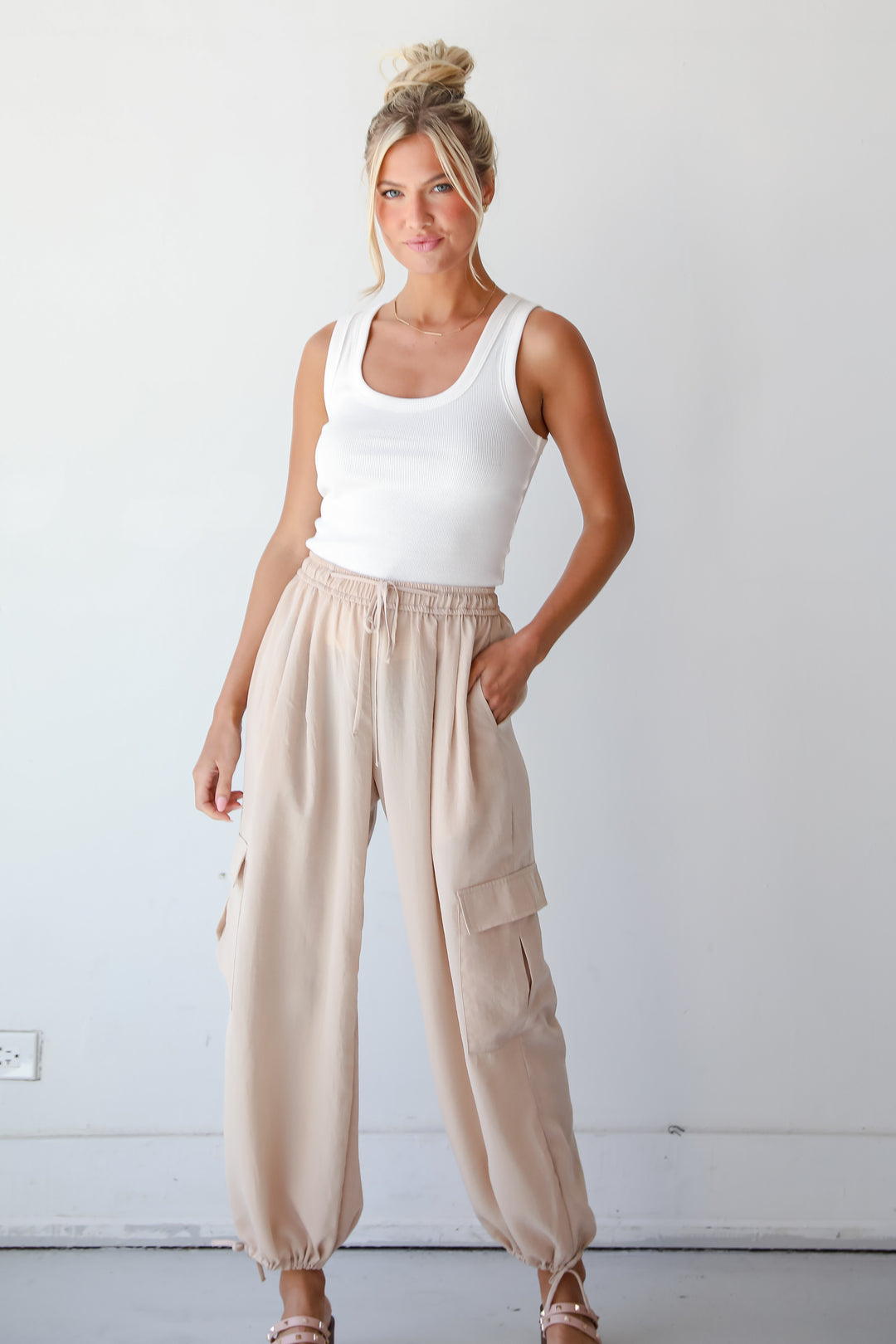 high rise Taupe Cargo Pants