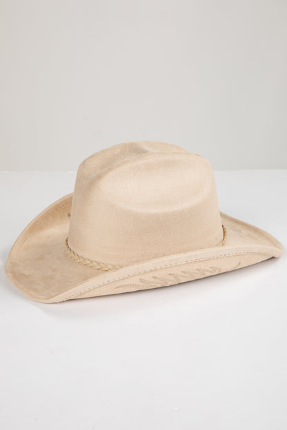 Beige cowboy hat on a white background