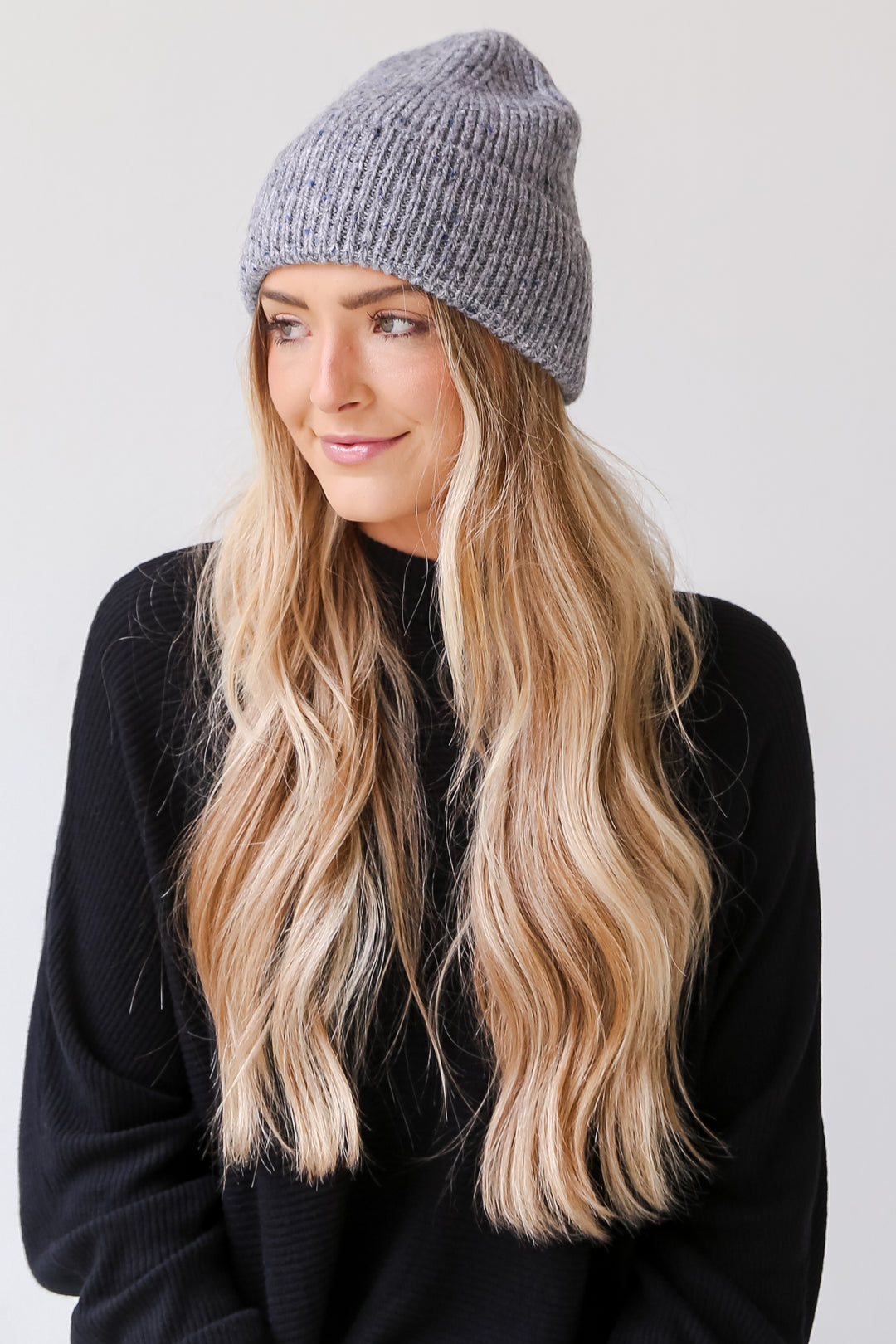 grey knit Beanie side view