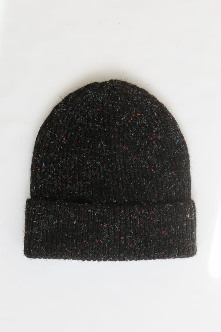 black knit Beanie flat lay