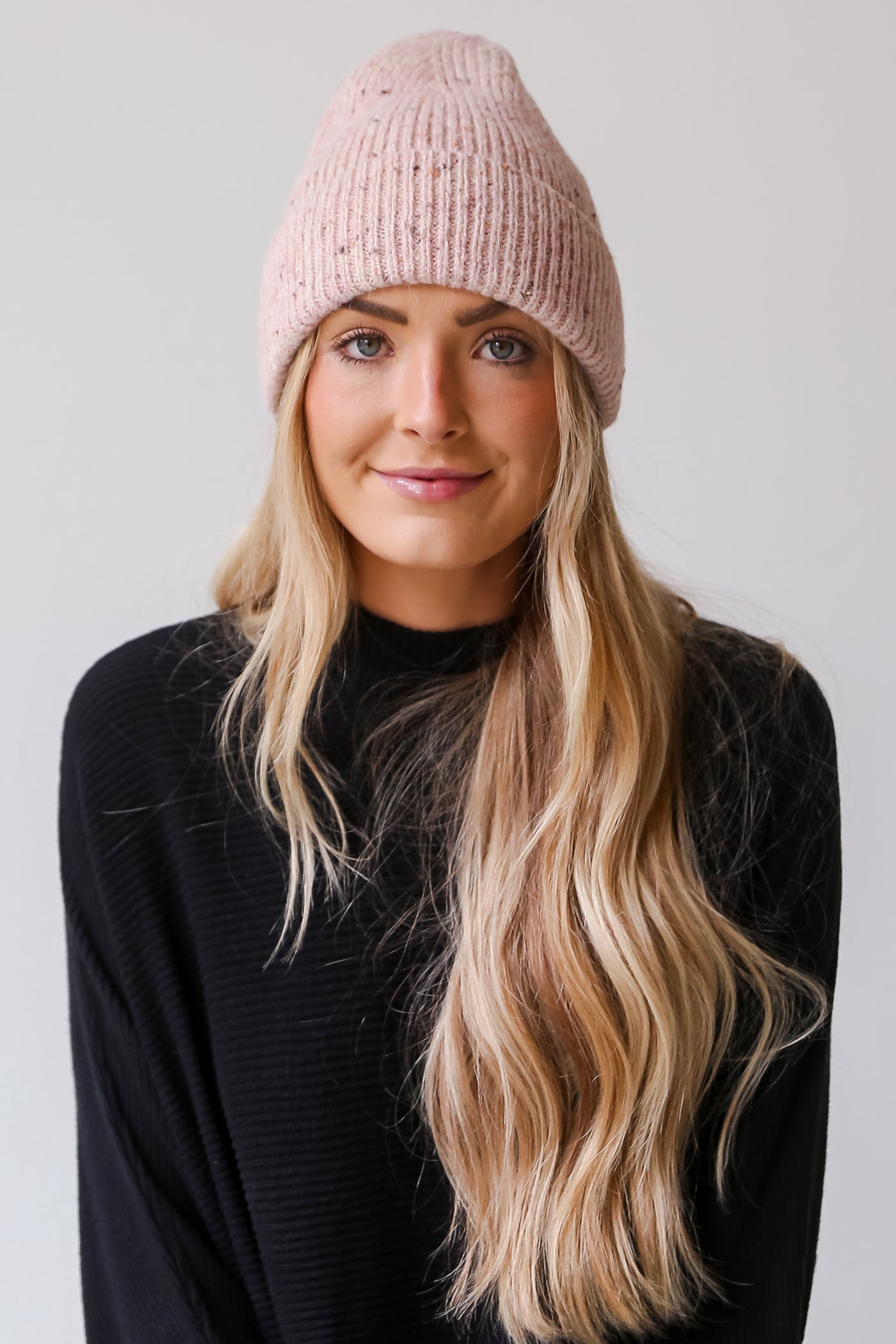 pink knit Beanie front view