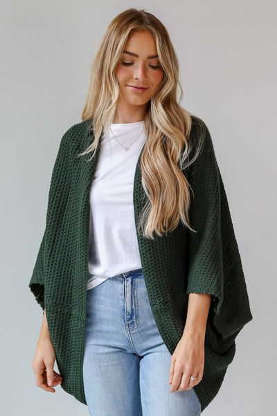 green Cozy Cardigan front view