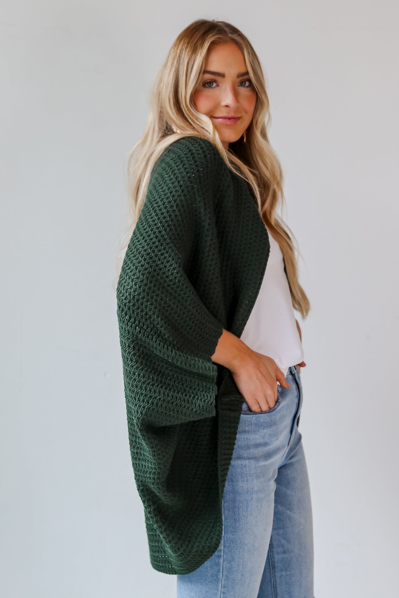 green Cozy Cardigan side view