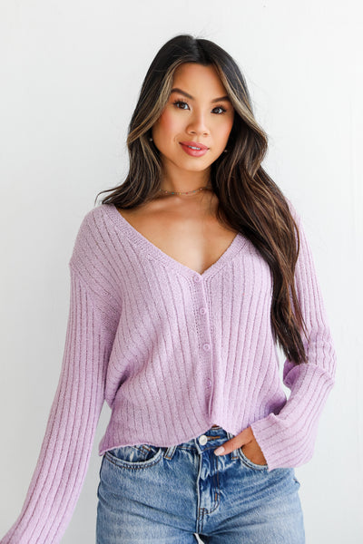 purple cropped Knit Cardigan