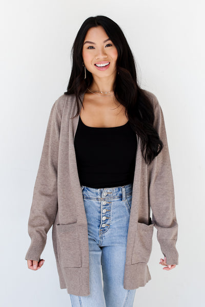 taupe lightweight Cardigan front view