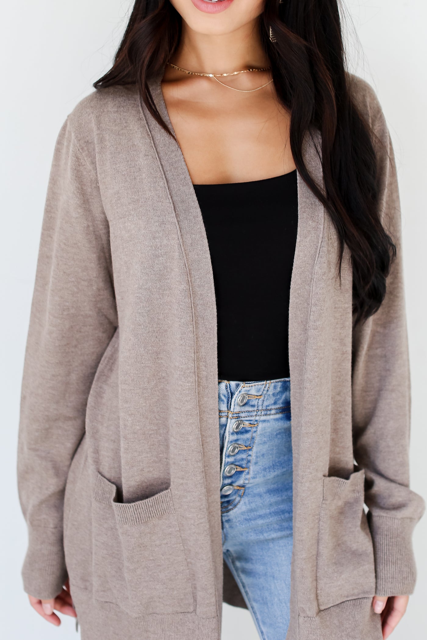 taupe lightweight Cardigan front view