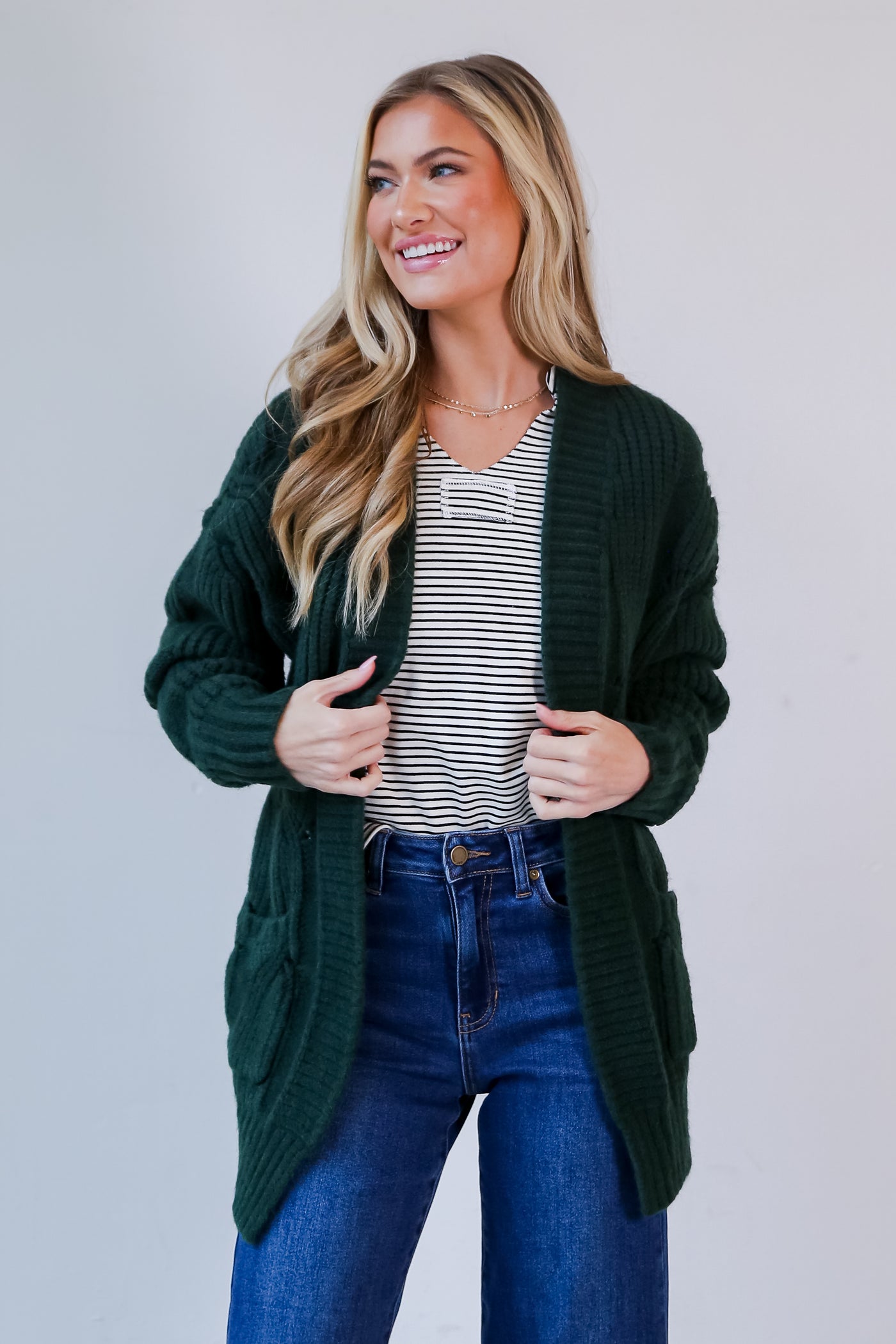 green Cardigan front view