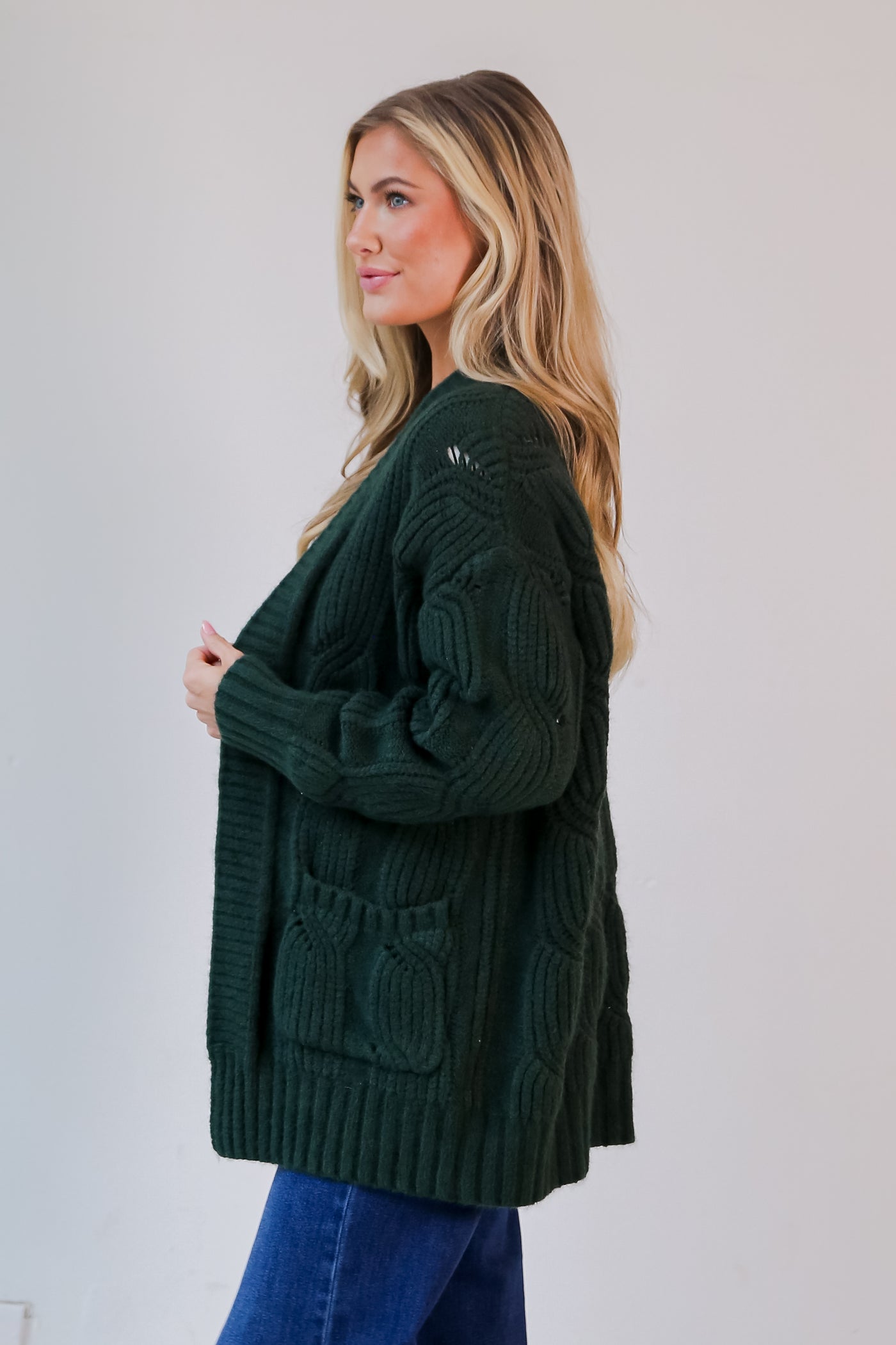 green Cardigan side view
