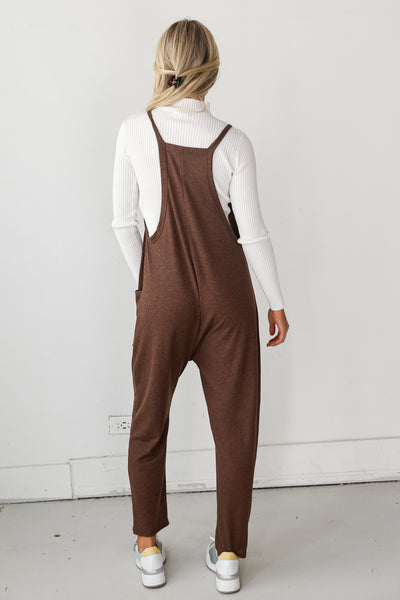 brown Waffle Knit Jumpsuit back view