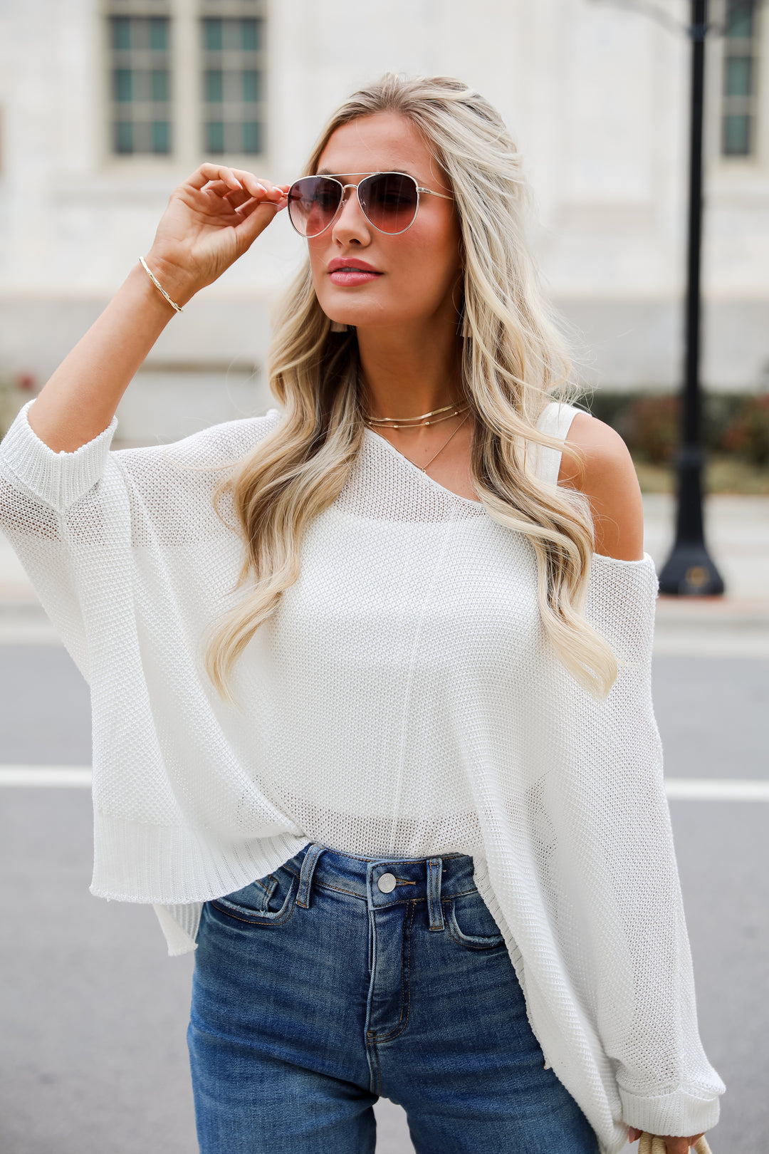 white Oversized Lightweight Knit Top