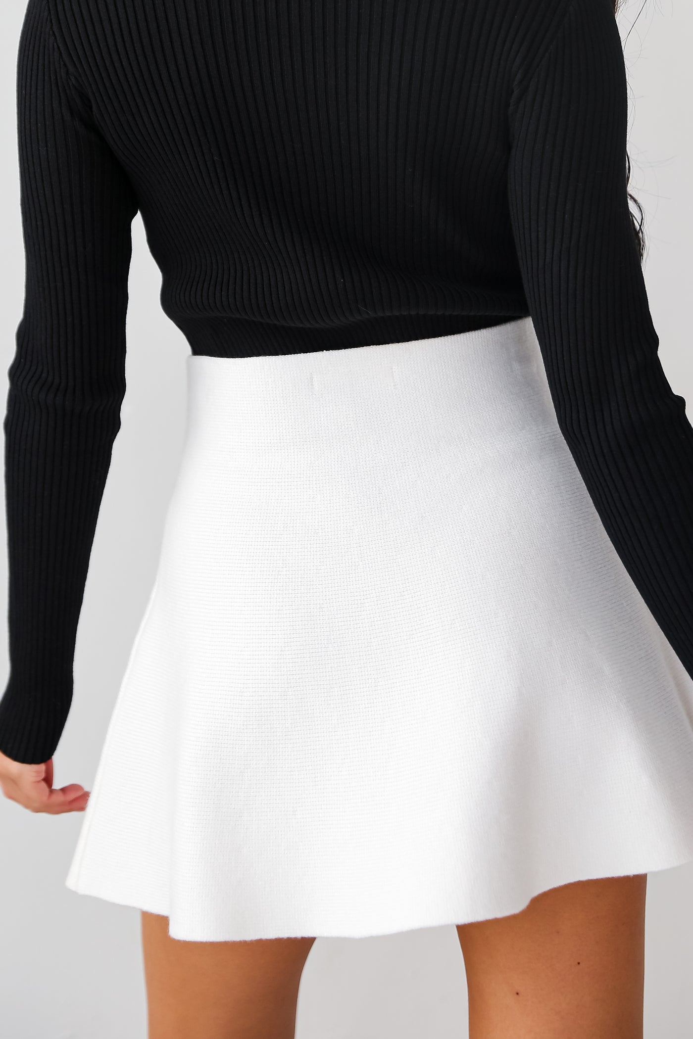 white Knit Mini Skirt back view