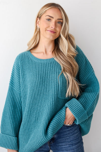 teal Oversized Sweater front view