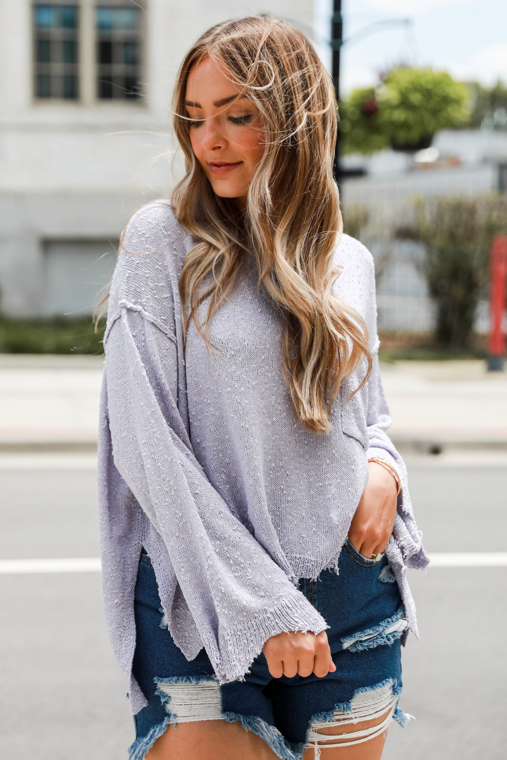 lavender Sweater on model