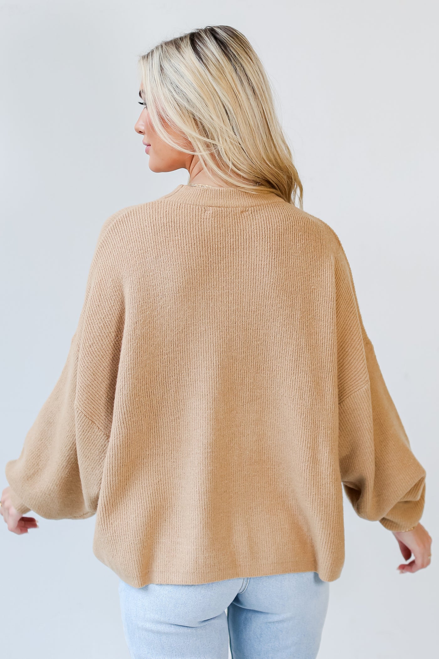 camel Cozy Sweater back view
