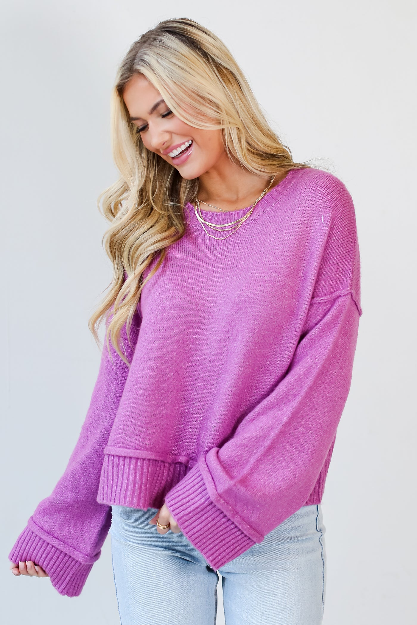 pink Sweater close up