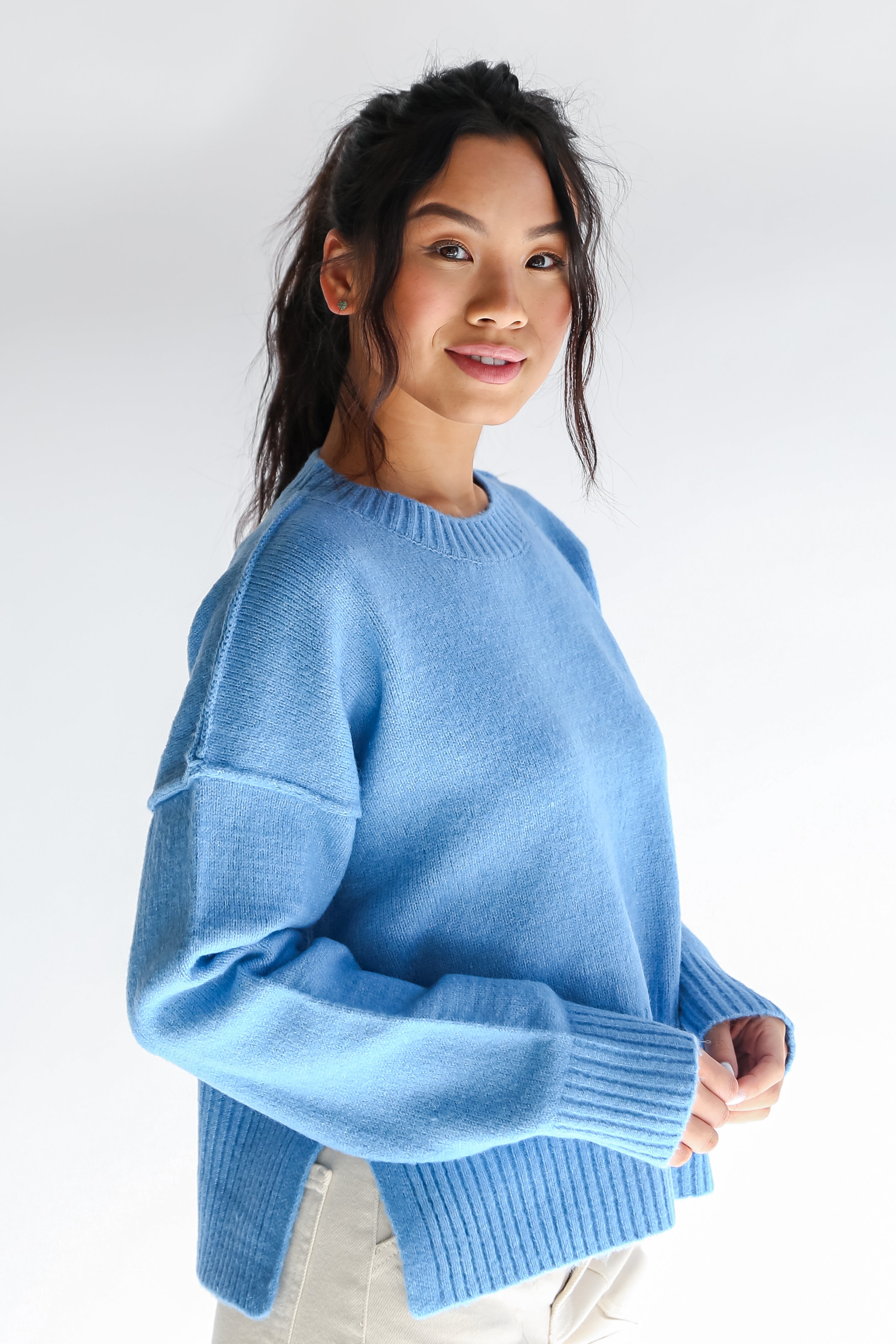 Blue sweater for woman, weightless, soft and warm. Handknitted oversize fits good from XS till L or even XL. Seamless, hotsell cozy simple.