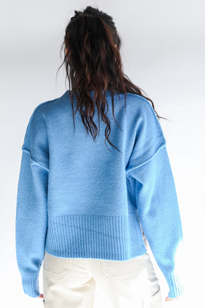blue womens Oversized Sweater back view