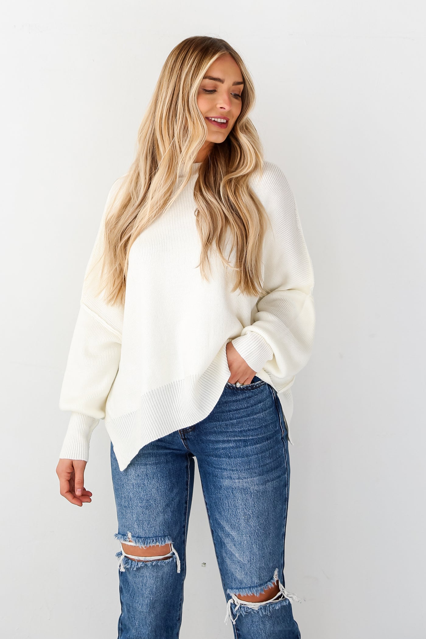 white Oversized Sweater front view