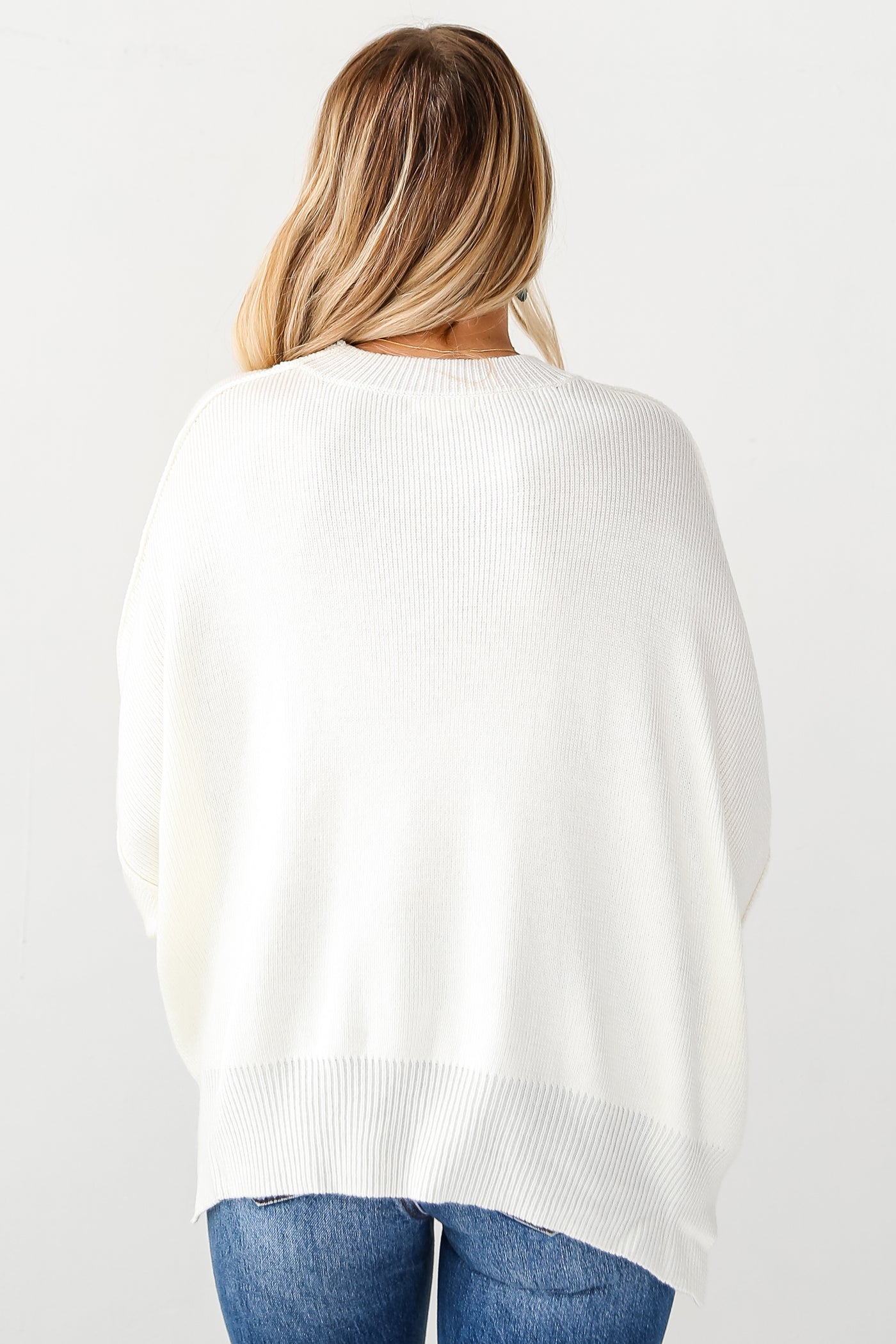 white Oversized Sweater back view