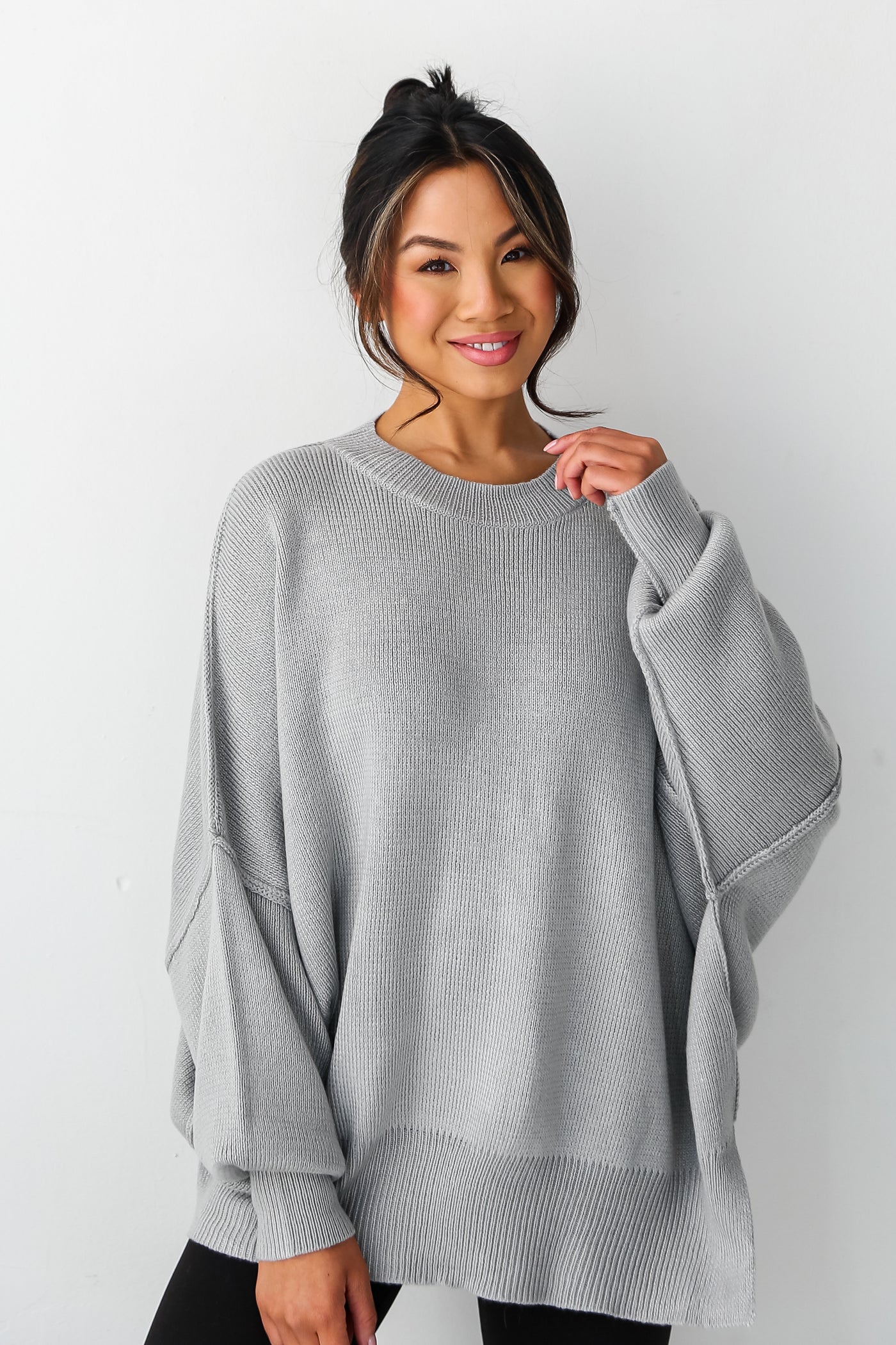 grey Oversized Sweater front view