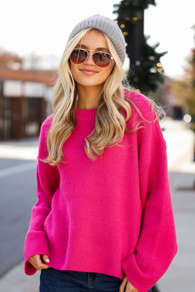 hot pink Oversized Sweater front view