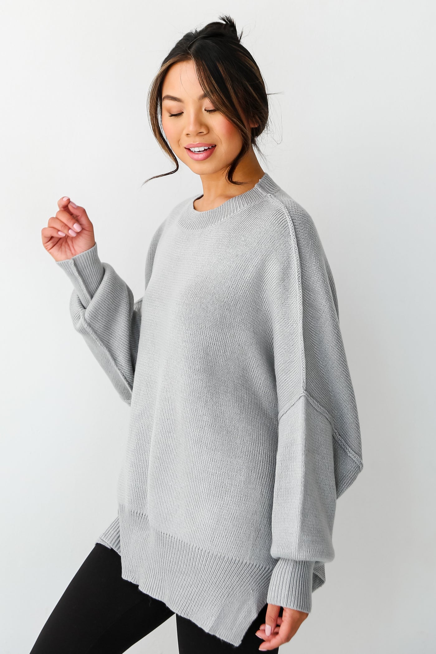 grey Oversized Sweater side view