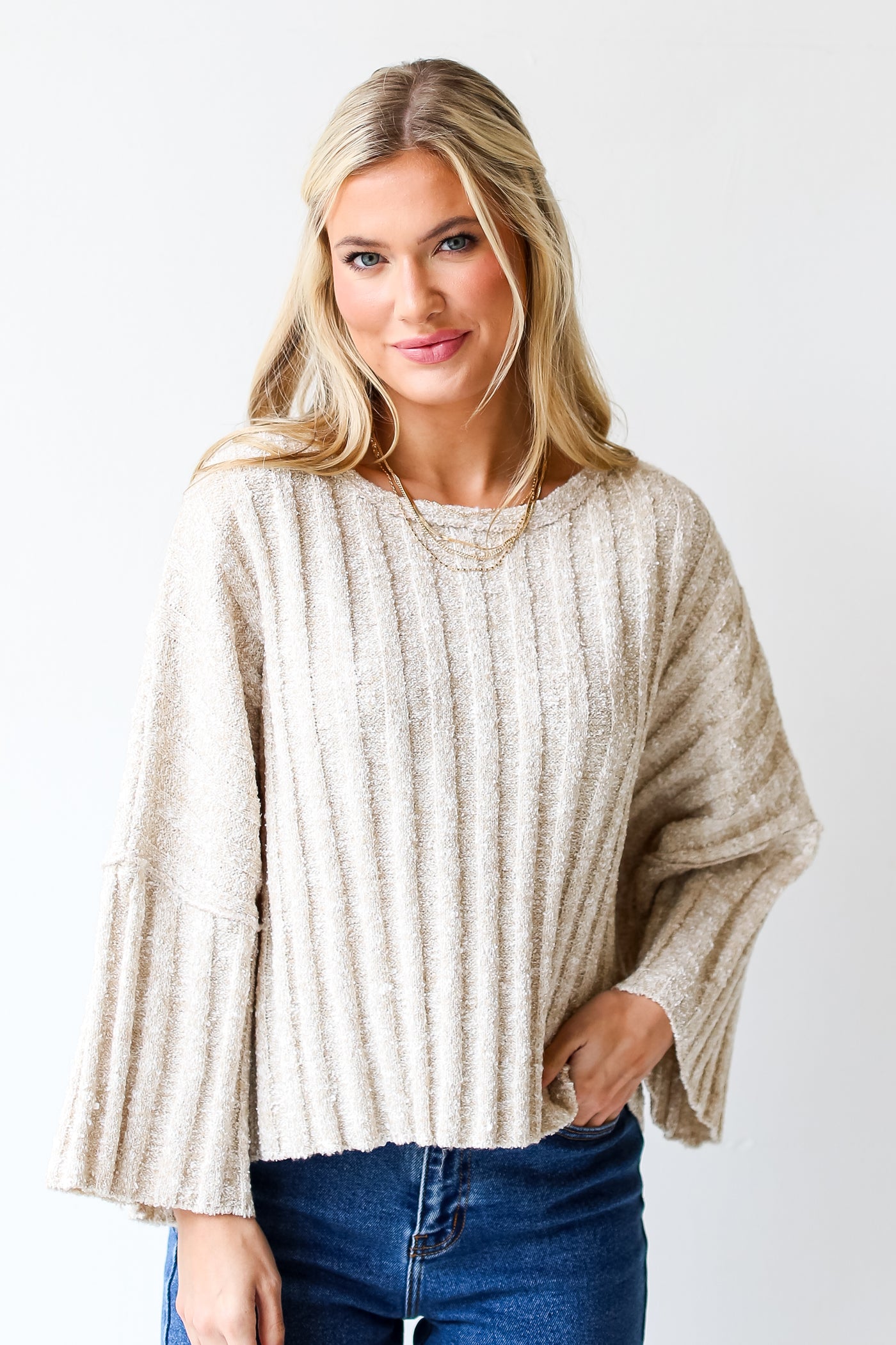 taupe Sweater untucked