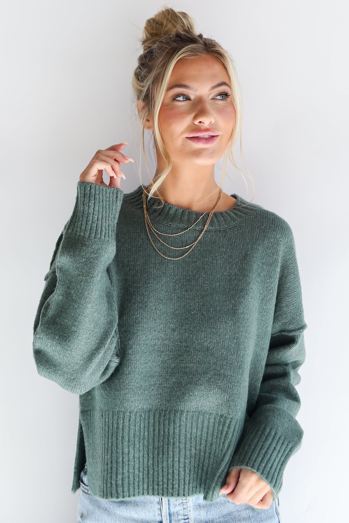 green Oversized Sweater front view