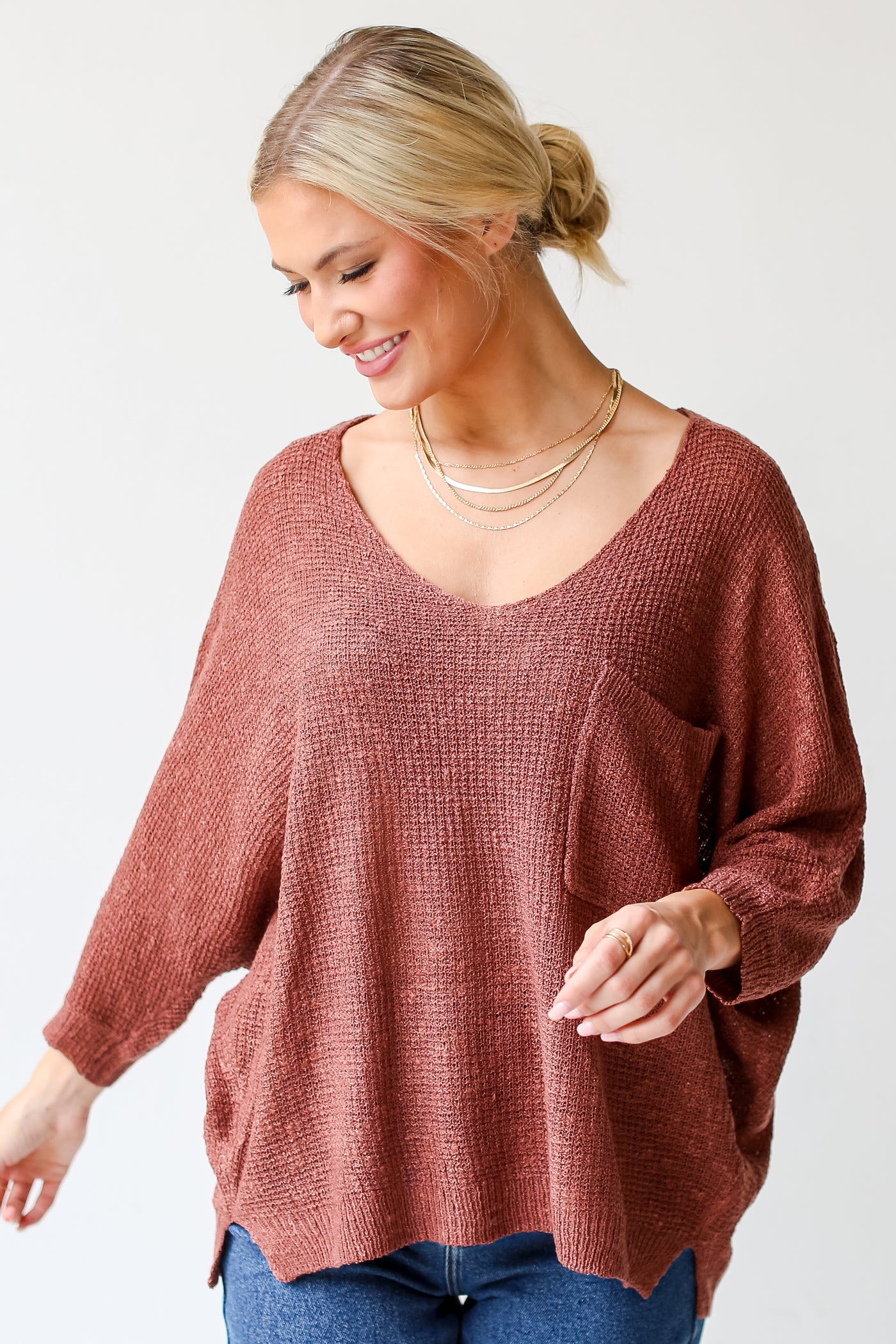 marsala Lightweight Knit Sweater front view