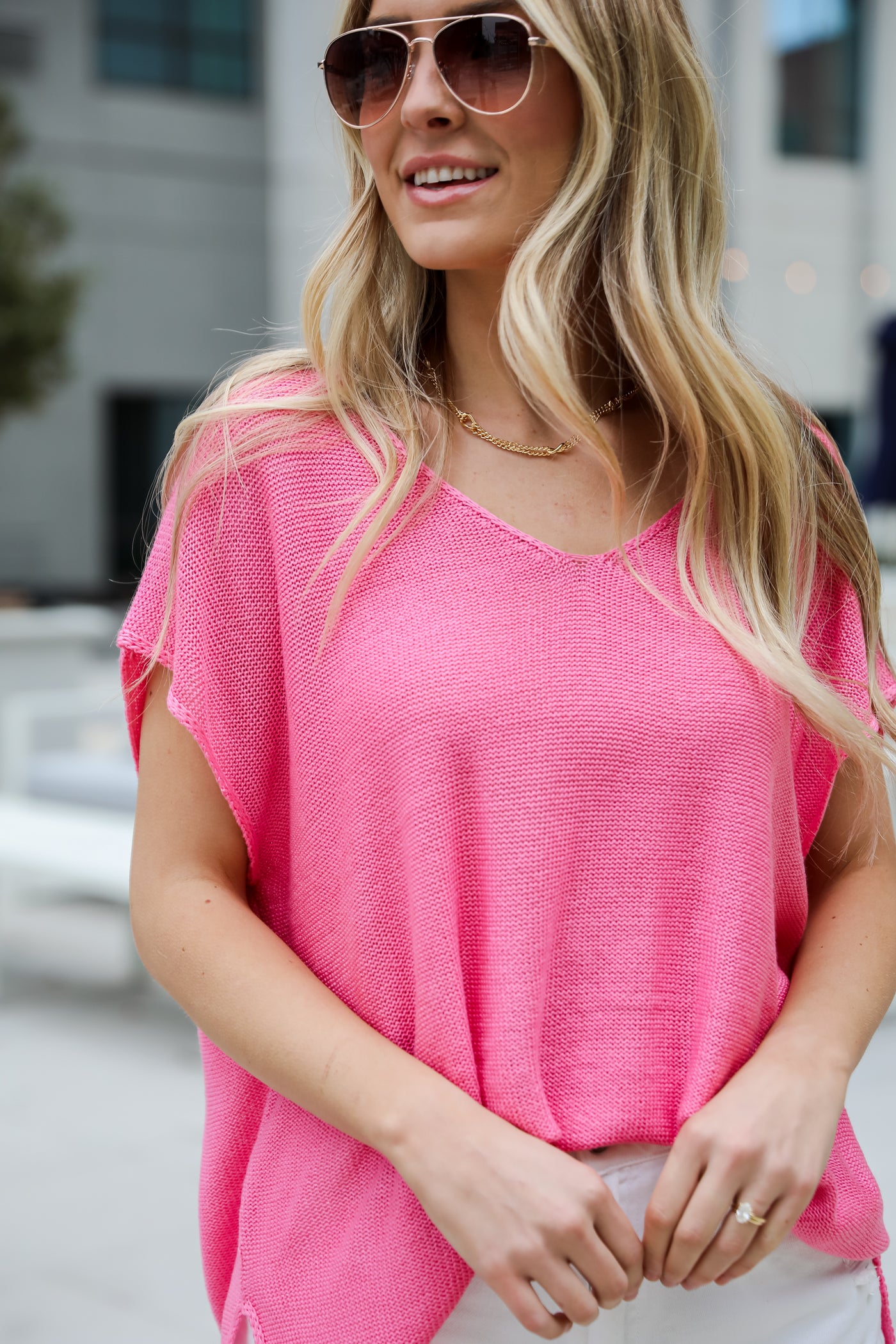 pink knit tee for women