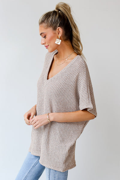 taupe Lightweight Knit Top side view