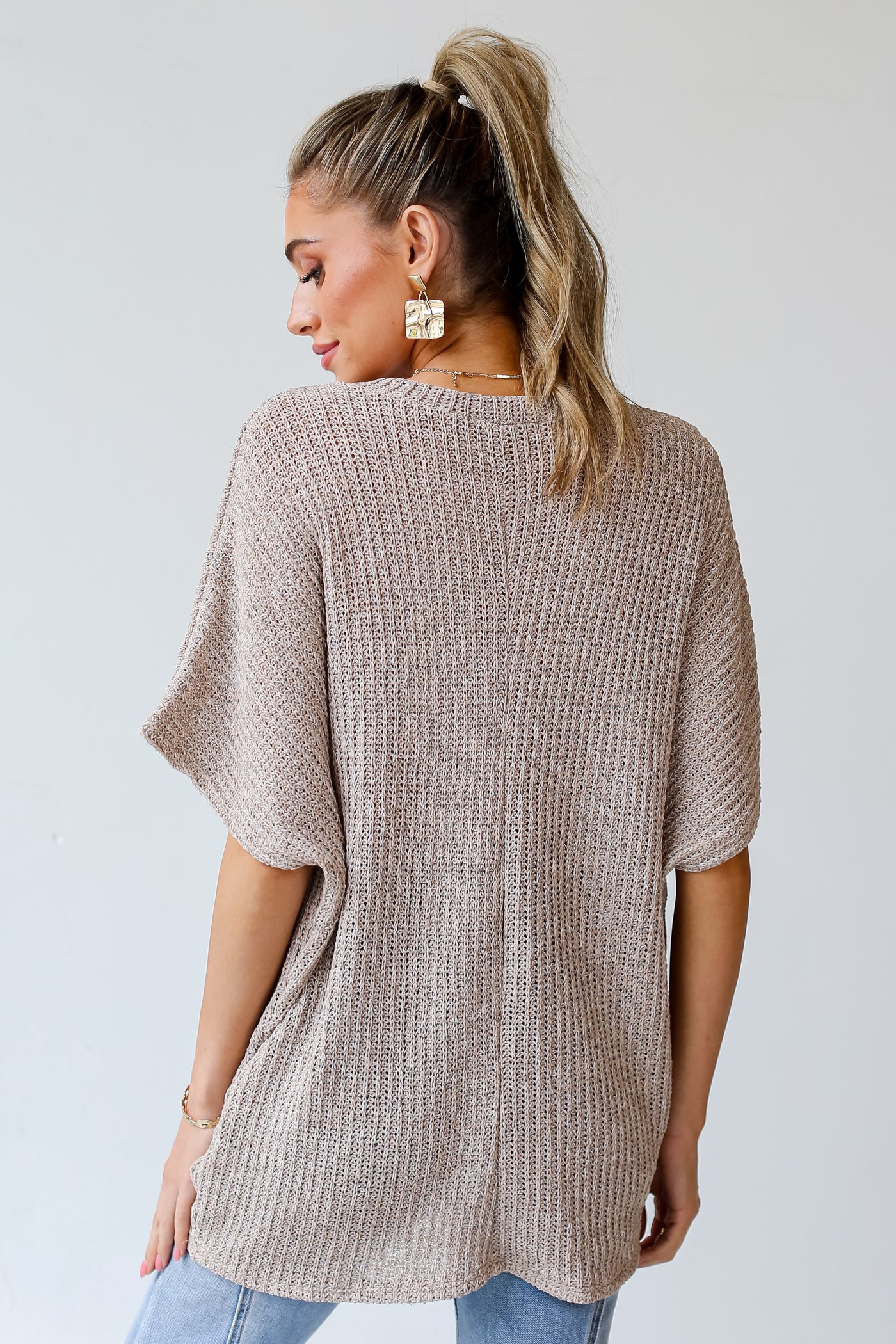 taupe Lightweight Knit Top back view