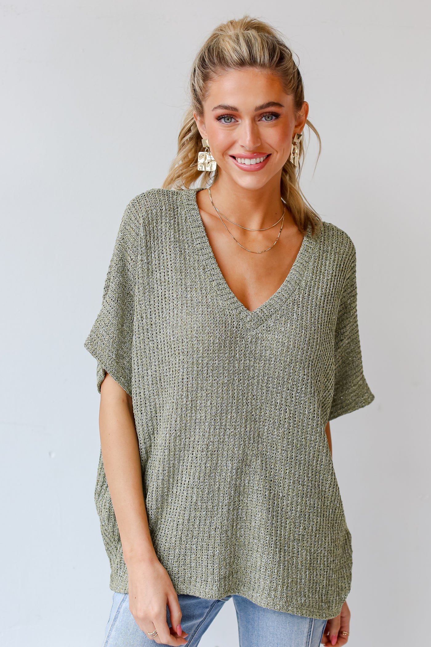 sage Lightweight Knit Top front view
