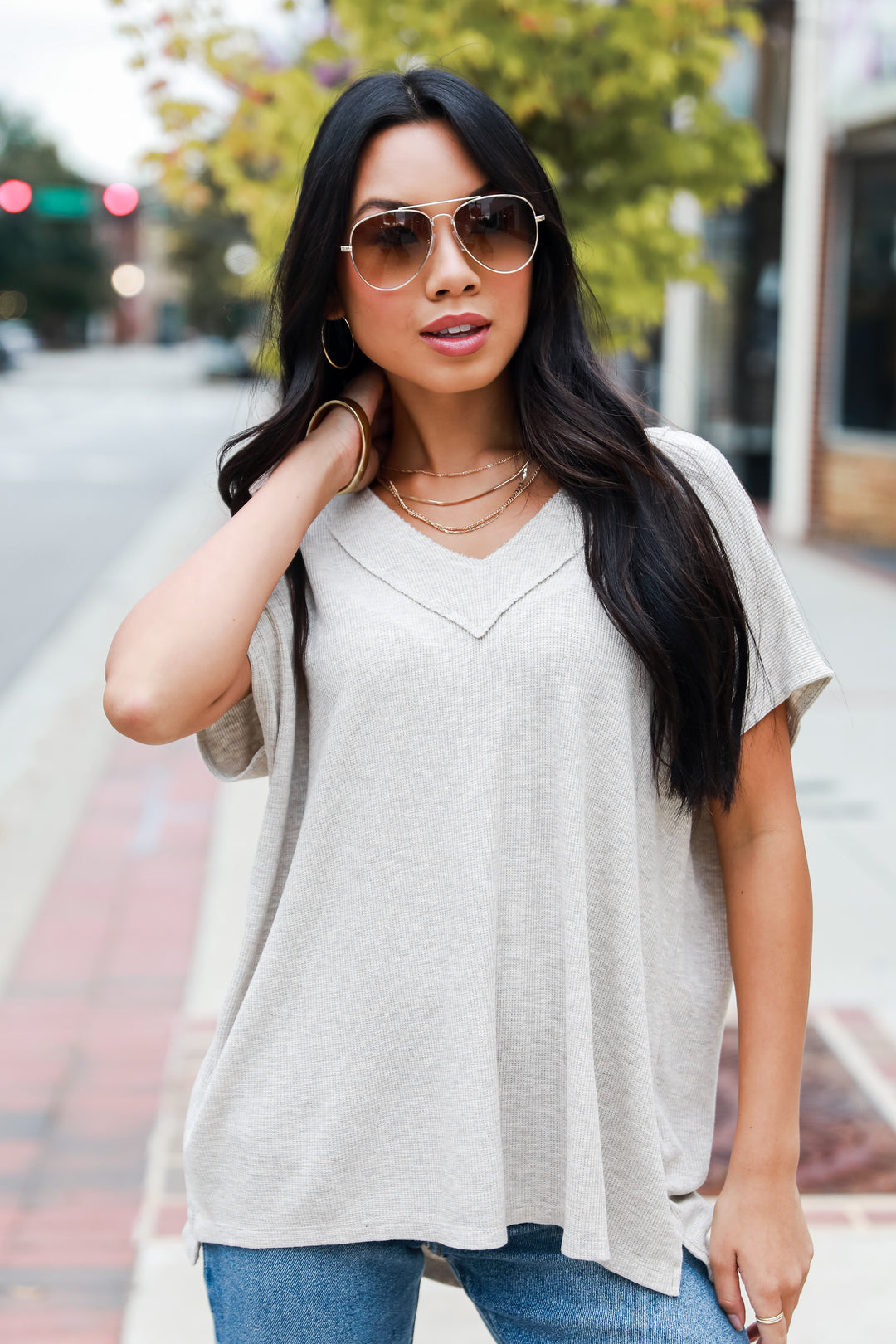 taupe Waffle Knit Tee