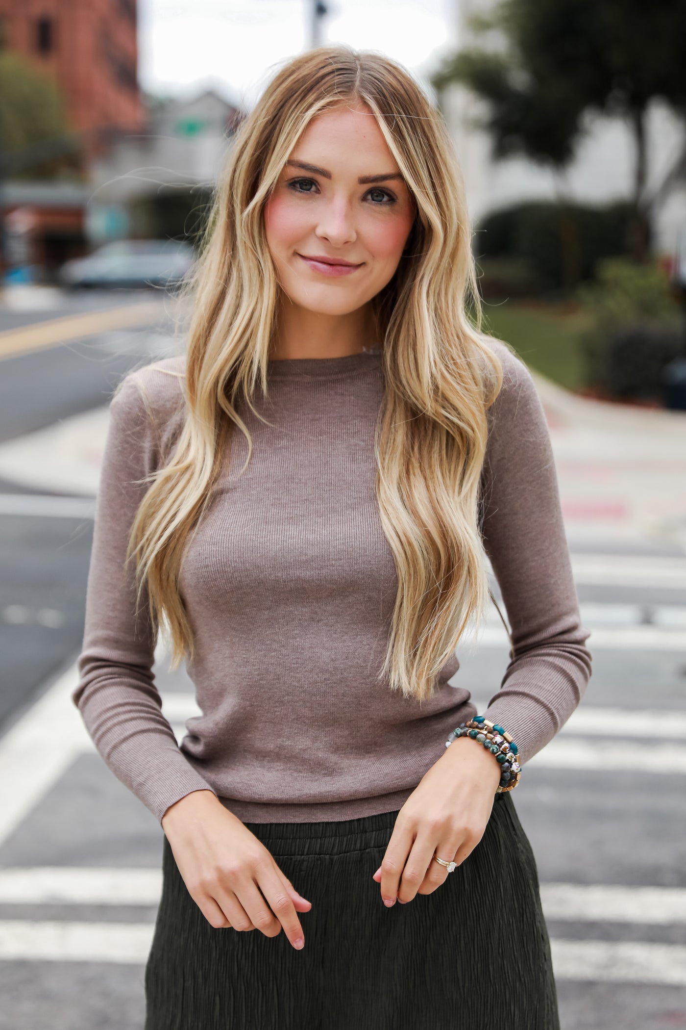 basic taupe long sleeve top