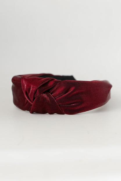 Wine Velvet Knotted Headband flat lay