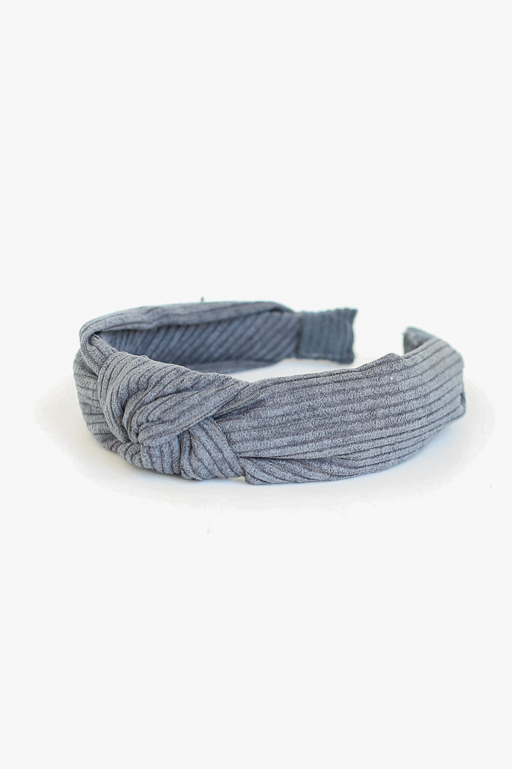 grey Corduroy Knotted Headband flat lay