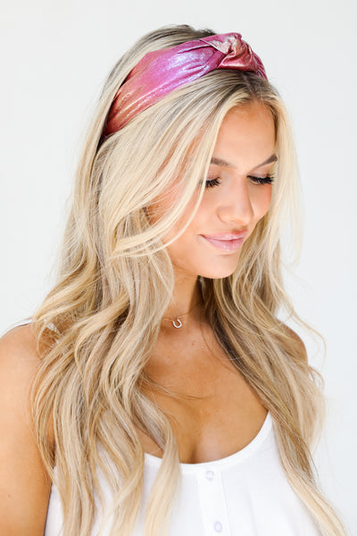 pink Iridescent Knotted Headband close up