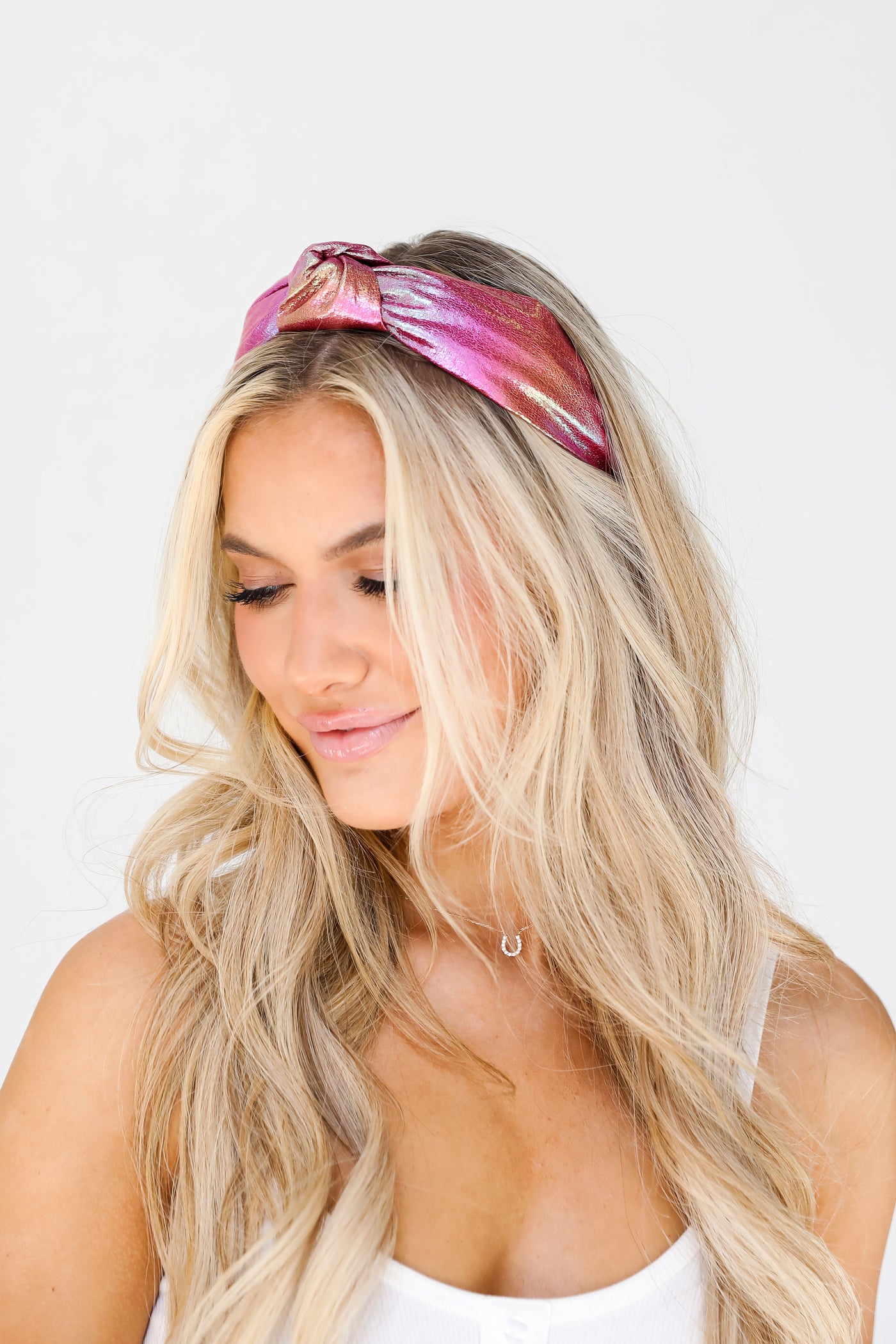 pink Iridescent Knotted Headband front view