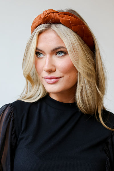 brown Corduroy Knotted Headband on model