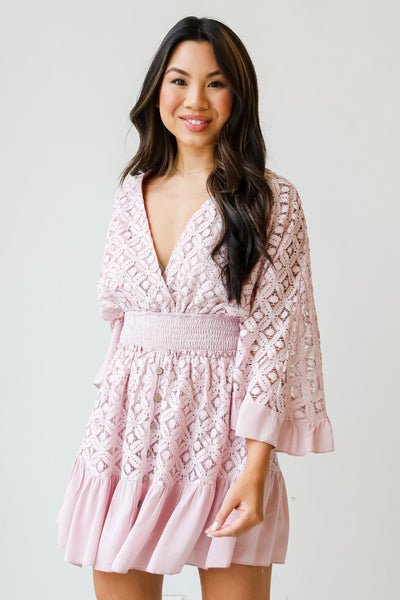 pink Lace Romper front view