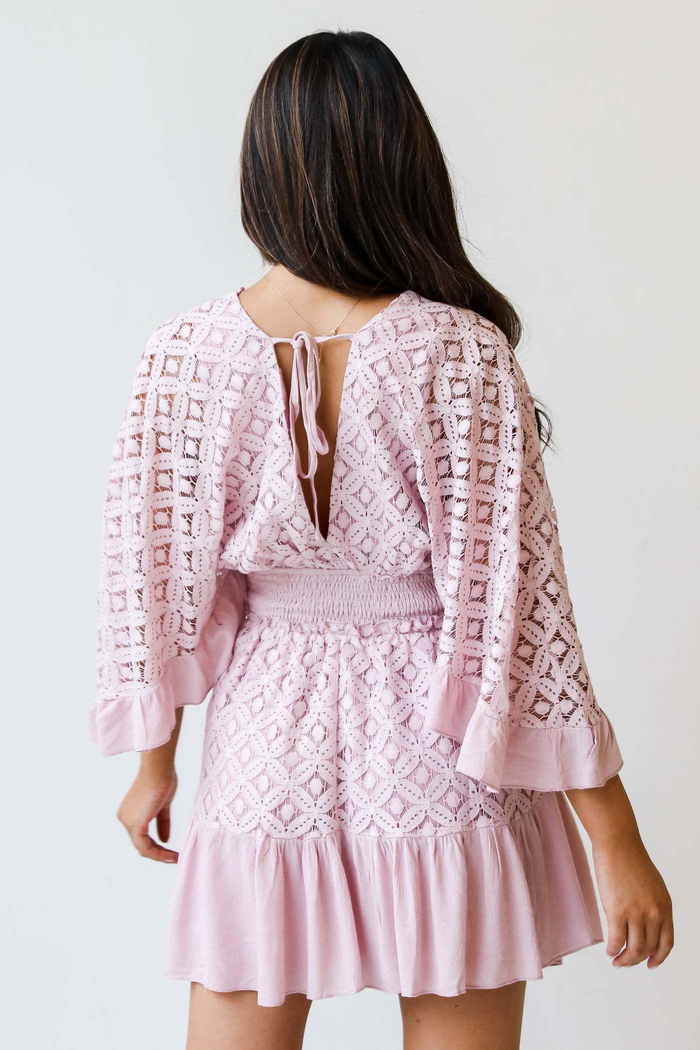 pink Lace Romper back view