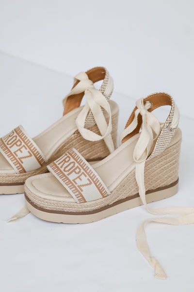 Ivory St tropez Lace-Up Espadrille Wedges for summer. Cute Shoes From Dress Up Boutique.