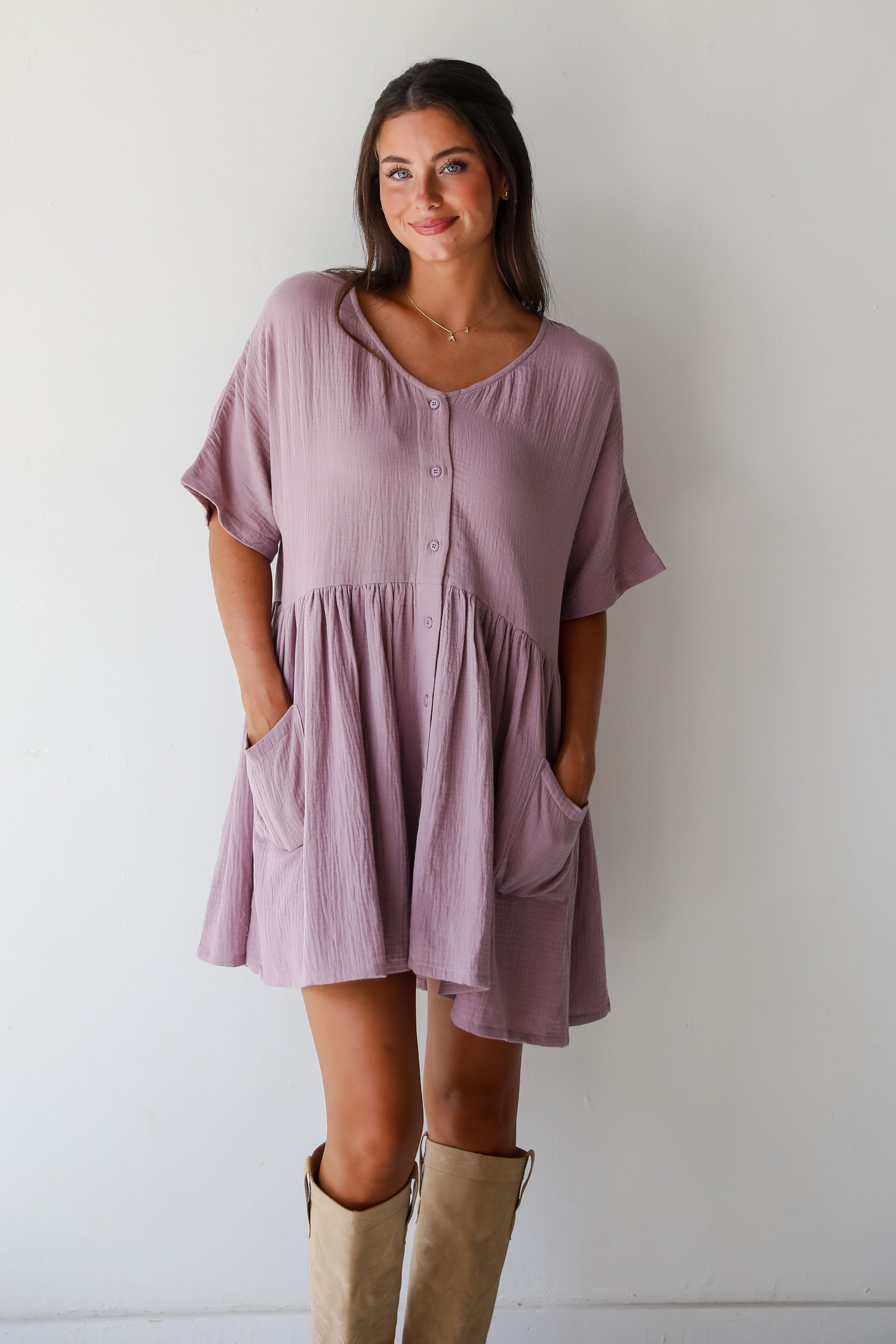 Cute On Cue Lilac Linen Babydoll Mini Dress