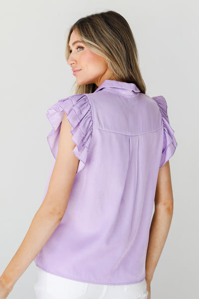 lavender Ruffle Sleeve Button-Up Blouse back view