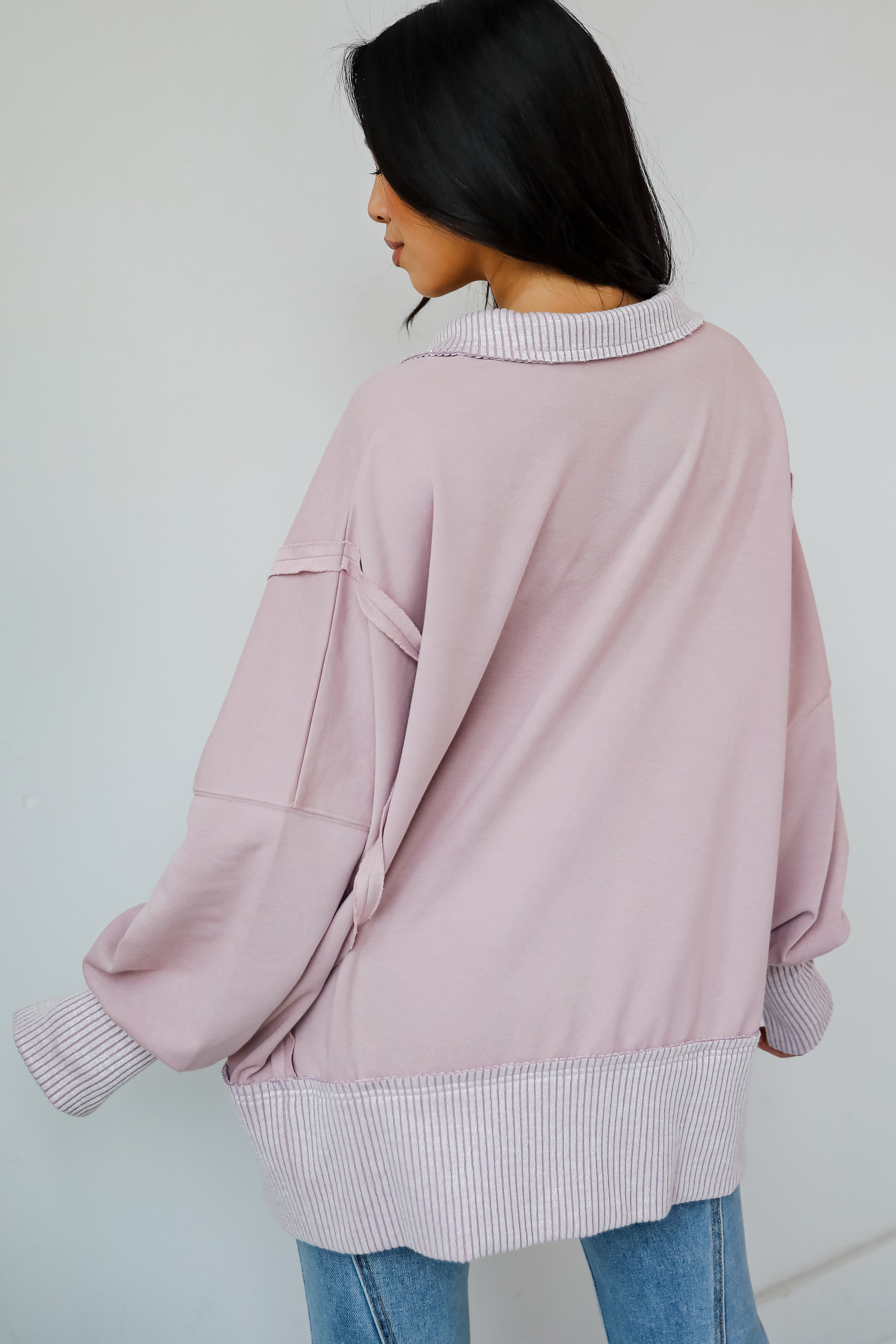 Harper Lavender Collared Contrast Pullover