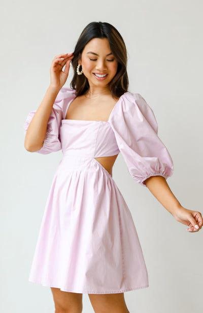 lavender Cutout Mini Dress on model